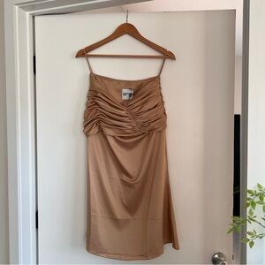 Orseund Iris Romatique Ruched Satin Midi Skirt NWT Tan Size L
